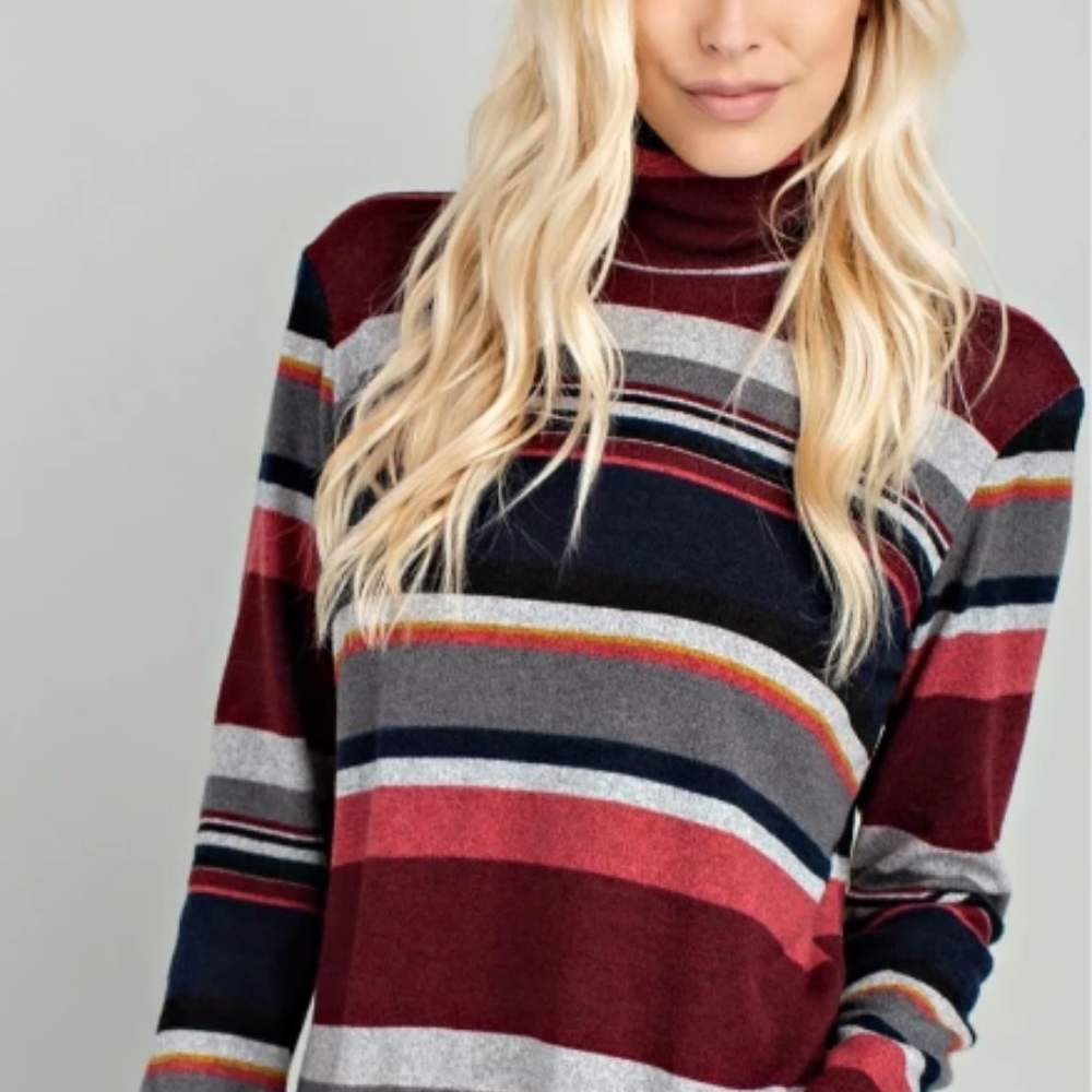 NAVY PRINT STRIPE LONG SLEEVE TOP - Picture 1 of 4